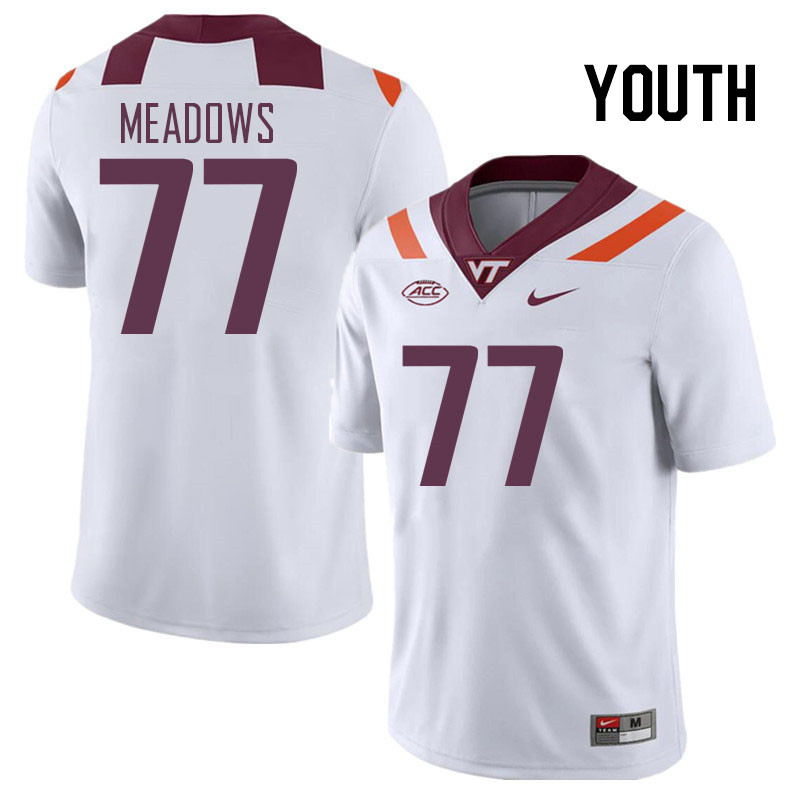 Youth #77 Brody Meadows Virginia Tech Hokies College Football Jerseys Stitched Sale-White